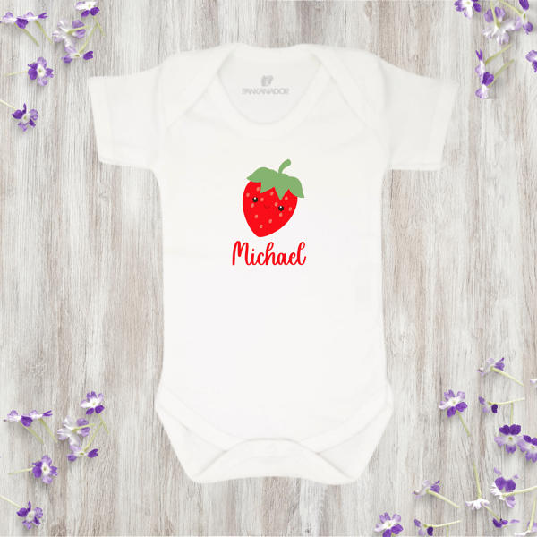 Personalised Strawberry Baby Bodysuit – Sweet Baby Grow With Name And Fruit