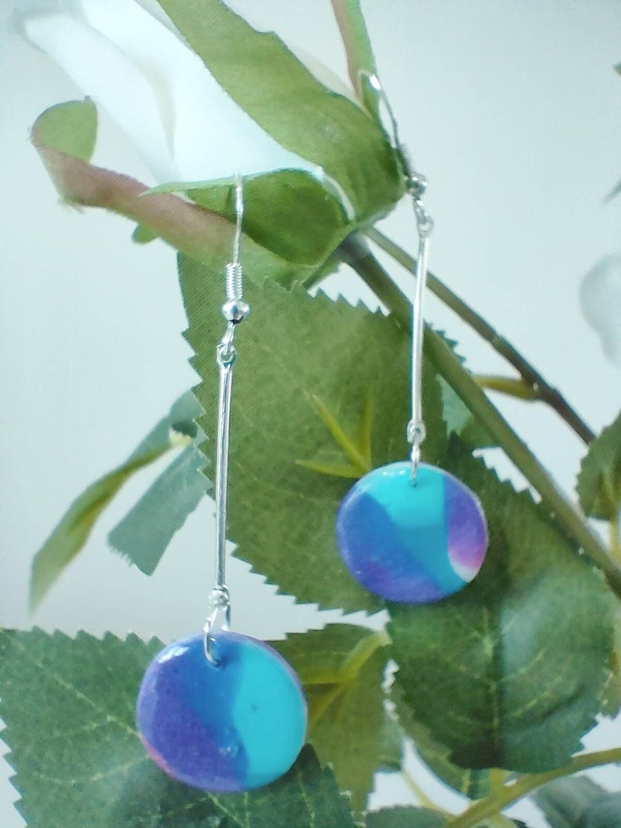 Long Polymer Clay Drop Disc Earrings