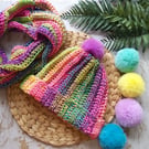 Crochet Hat & Scarf Set Infinity Scarf & Faux Fur Pompom Beanie 'Confetti'