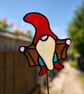 Stained glass Gonk gnome being rude on plant stake - Image 1