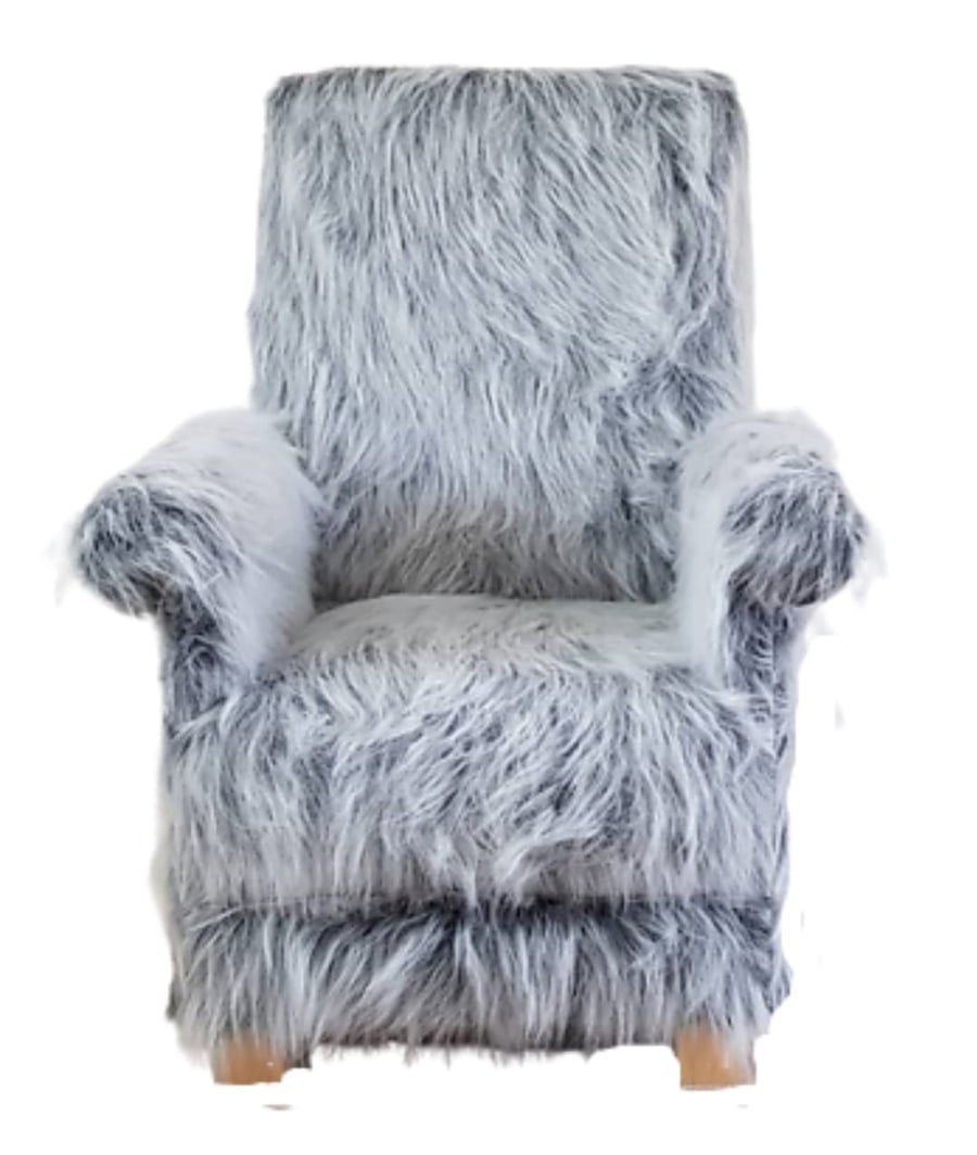 Grey Faux Fur Fabric Chair Adult Armchair Accent Furry Teddy Bear Nursery 