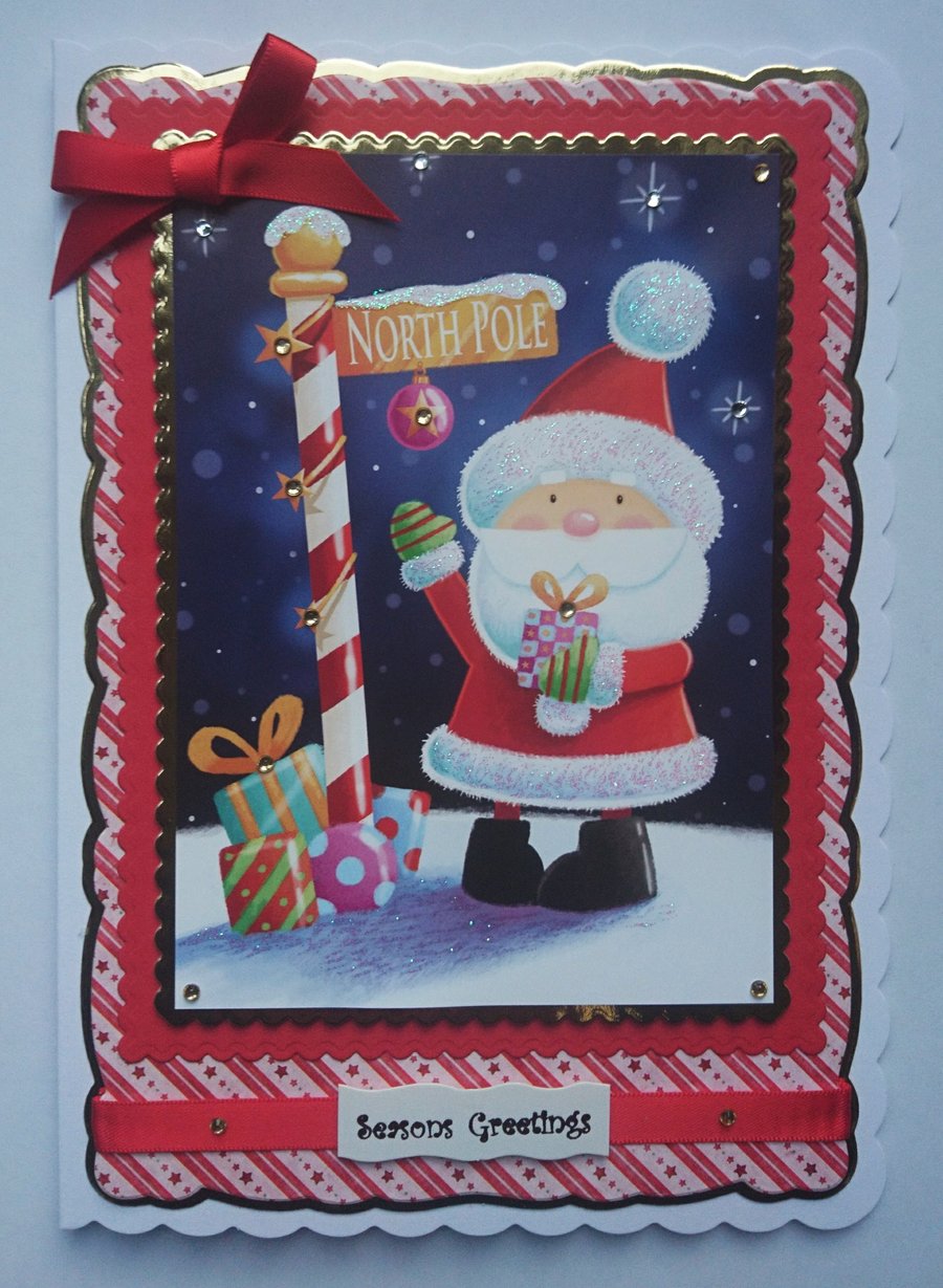 3D Luxury Handmade Christmas Card Cute North Pole Santa with Christmas Presents