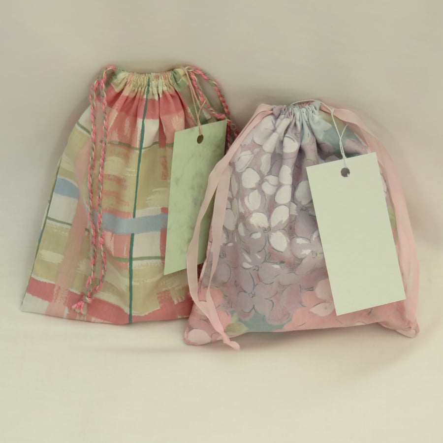 Two Small Drawstring Gift Bags with Gift Tags - gift, storage, small project