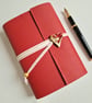 Red Leather Art Nouveau Journal with Ceramic Button, valentine gift, A6 - Image 1