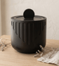 Satin Black Round Jewellery Box with Lid Modern Geometric Trinket Pot - Image 1