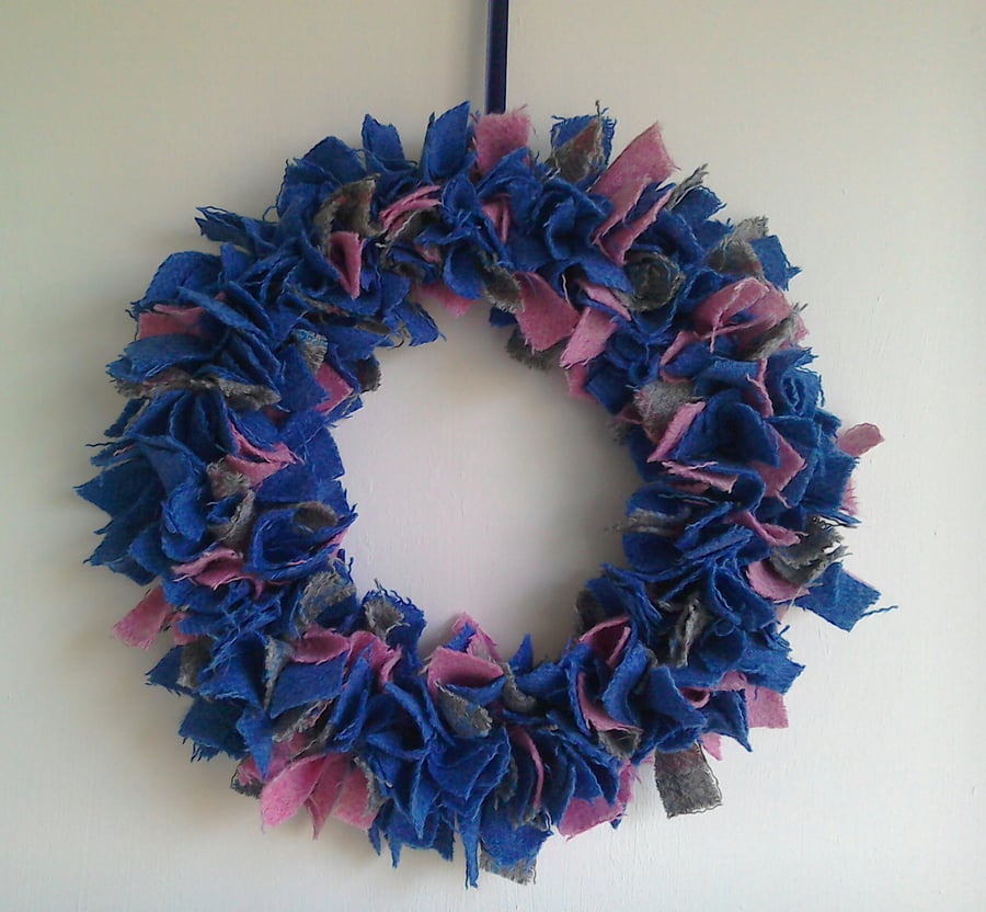 HarrisTweed blue and pink decorative  wreath