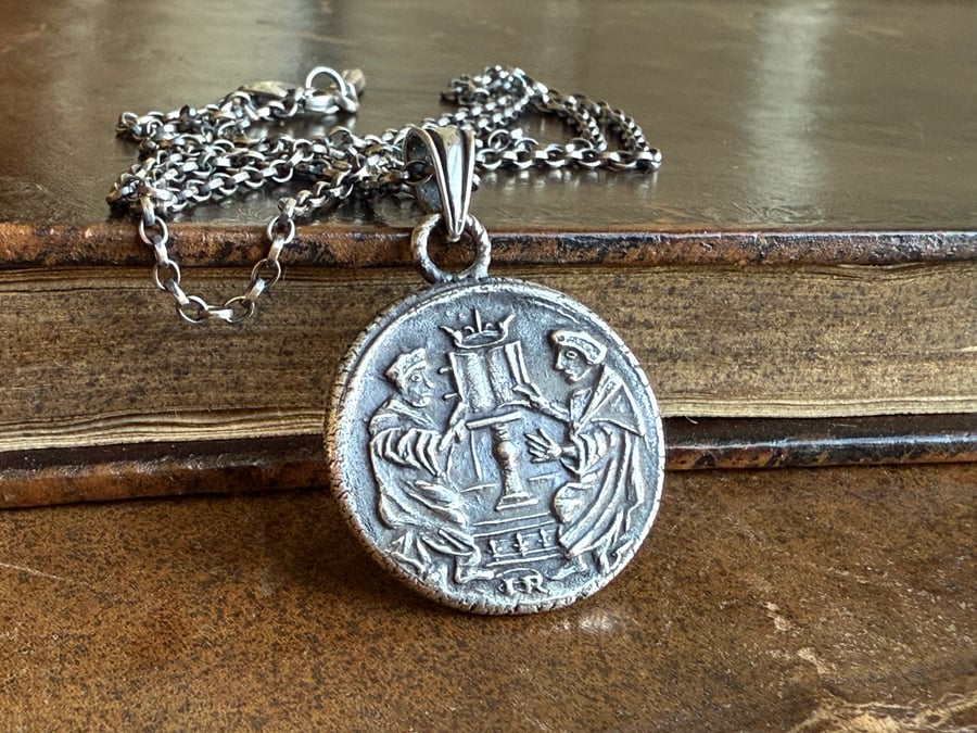 Sterling Silver Double Sided Wax and Fern leaf Necklace 