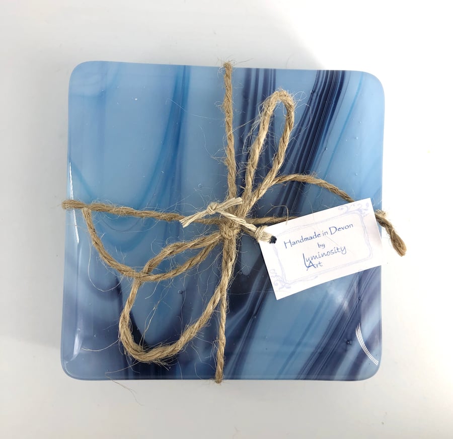 A Gorgeous set of Blue & Turquoise Fused Glass Coasters 