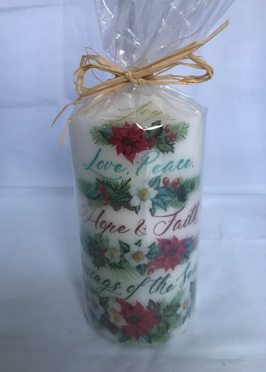 Decorated Candle Festive Greetings Garlands Christmas Love Peace Blessings 