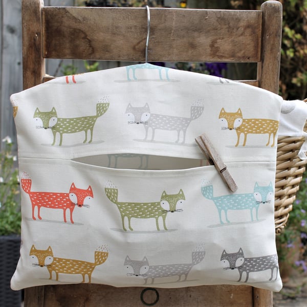 Multicoloured Scandi Fox Print Peg Bag