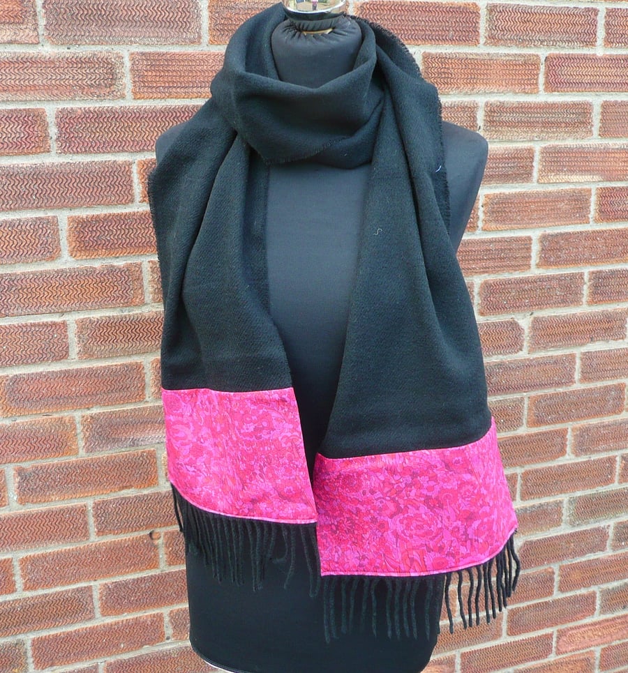Wool scarf, lambswool scarf, Liberty cotton scarf, long scarf, neck warmer