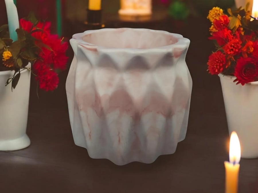 Marbled Eco Resin Pot, Red Marbled
