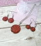 Deep Red pendant and earrings set, steel and enamel jewellery set for woman - Image 1