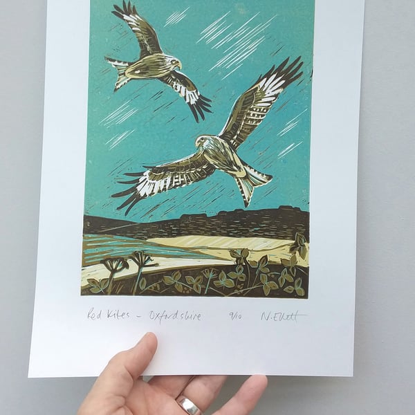 Red Kites, Oxfordshire - linoprint