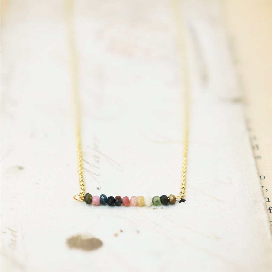 Tourmaline Bar Necklace, Dainty Everyday Wear Necklace, Mothers Day Gift for Mom