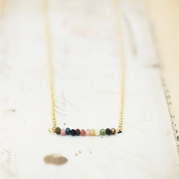 Tourmaline Bar Necklace, Dainty Everyday Wear Necklace, Mothers Day Gift for Mom