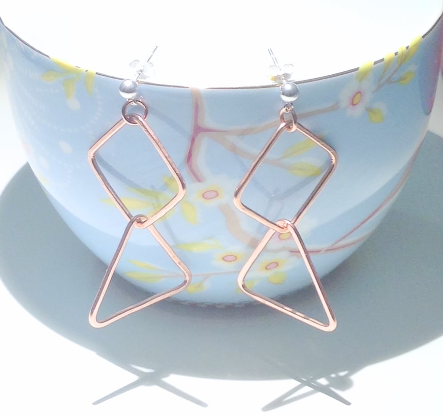 Copper Geometric Triangle and Diamnond Shape Earrings (ERCUSTLG1) - UK Free Post