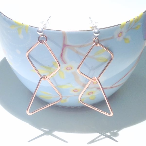 Copper Geometric Triangle and Diamnond Shape Earrings (ERCUSTLG1) - UK Free Post