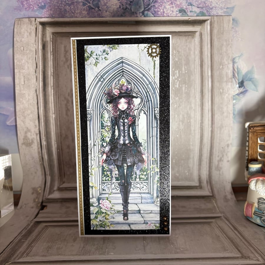 Greeting Card - Left blank for your own  message - Steampunk Girl C270