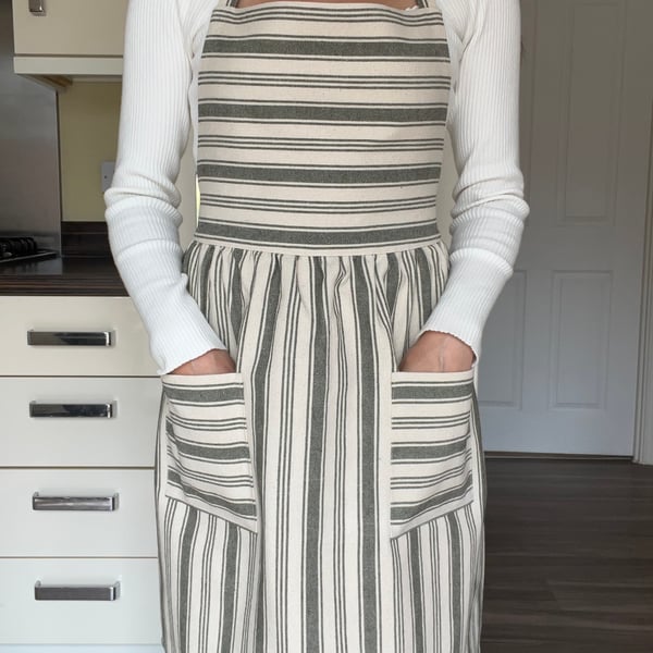Handmade Striped Cotton Green Apron
