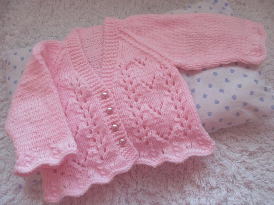 16"  Baby Girls V Neck Cardigan with Lace Panel