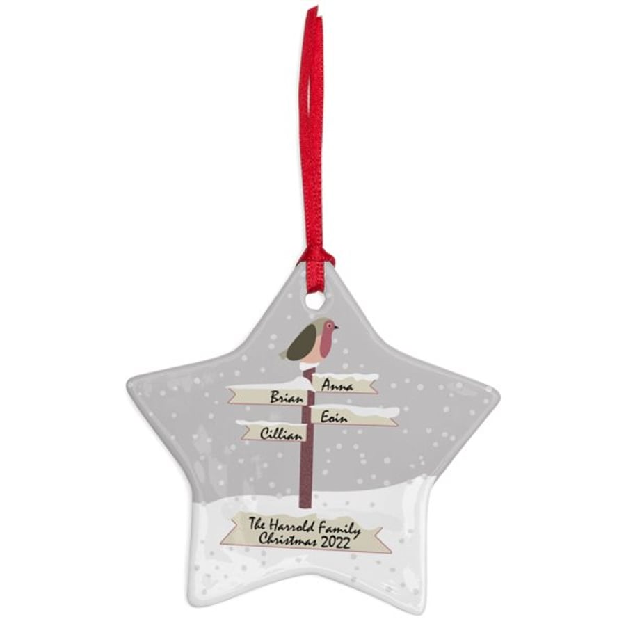 Personalised Christmas Decoration Star Gift Robin Signpost Tree 