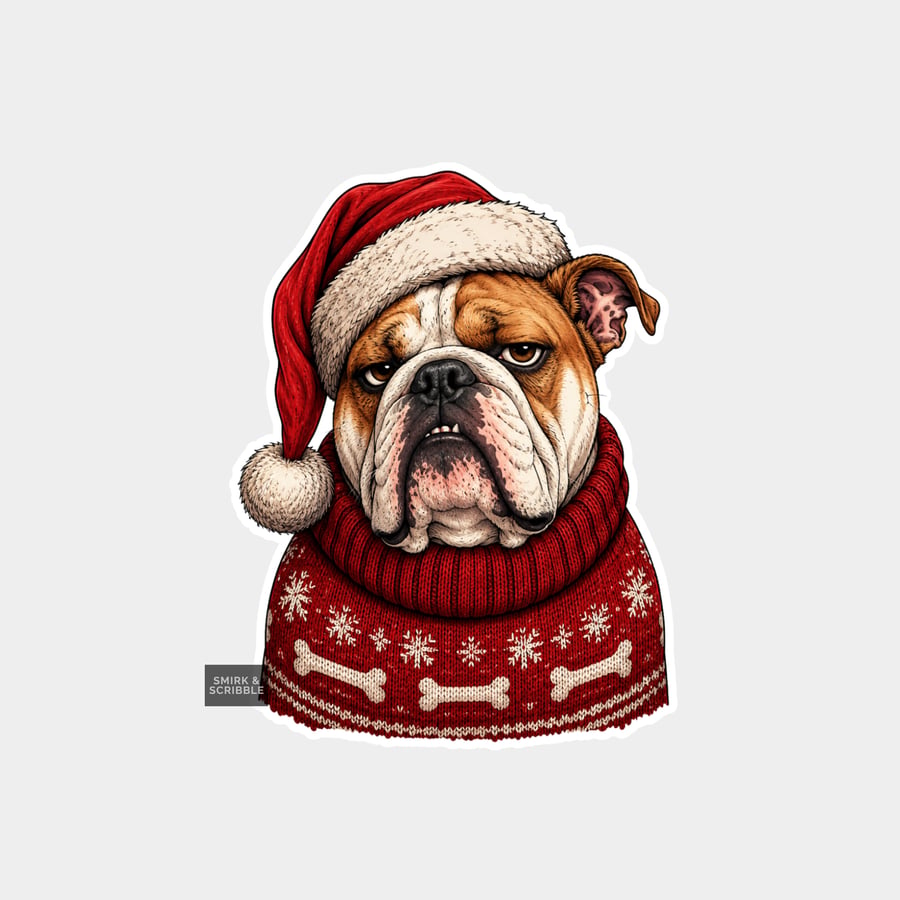 Image of Unique Funny Christmas Sticker Xmas Decal For Adults - Grumpy English Bulldog