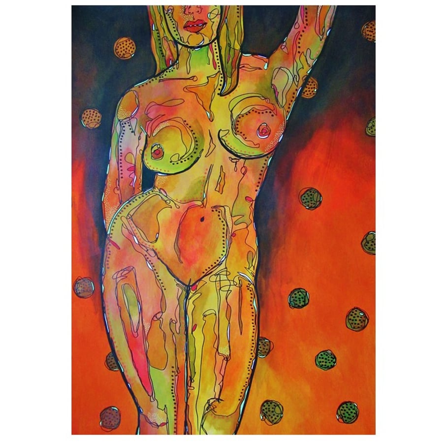 X Large Female Nude Painting Naked Abstract Art Woman Bold Colour Artwork