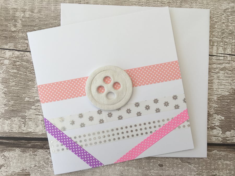Hand made blank card, air dry clay button design attached, gift idea