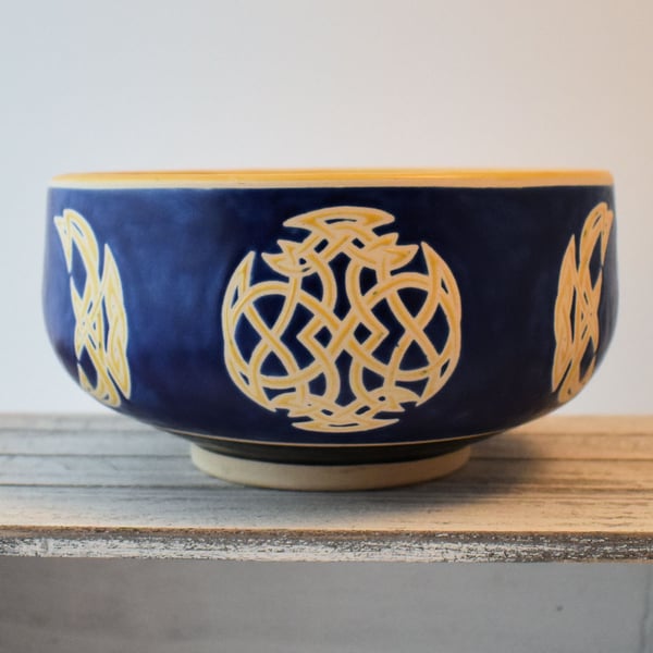 A378 - Stencilled bowl with moon phase design  (Free UK postage)