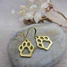 handmade gold plated hypoallergenic earrings with gold plated dog paw prints 