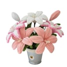 Pink and White Everlasting Lily Pot - Handmade Chenille Flower Bouquet