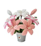 Pink and White Everlasting Lily Pot - Handmade Chenille Flower Bouquet