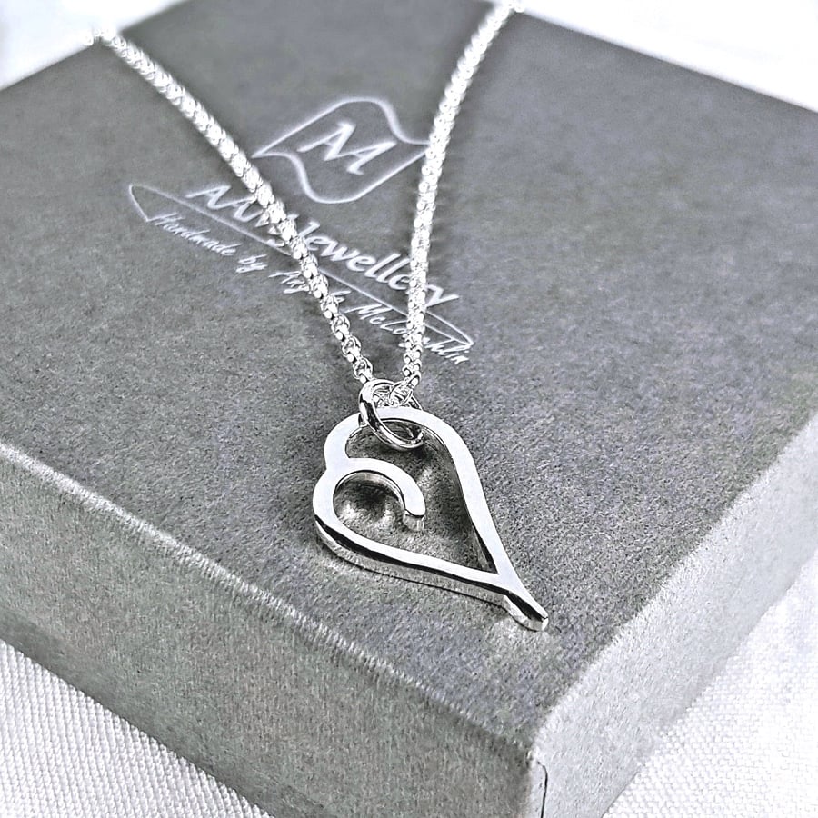 Sterling Silver Heart Necklace, Solid Silver Heart Pendant, Handmade Jewellery