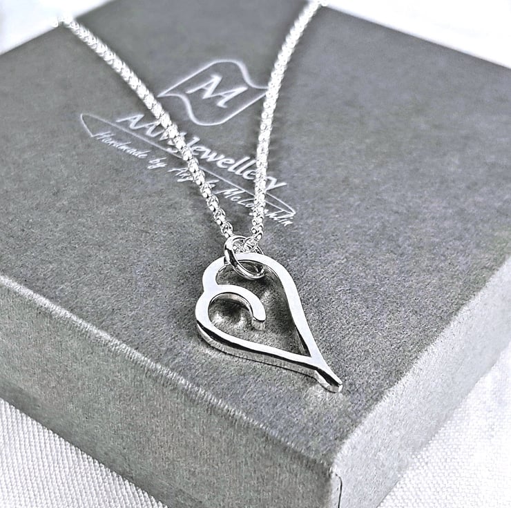 Sterling Silver Heart Necklace Solid Silver He Folksy