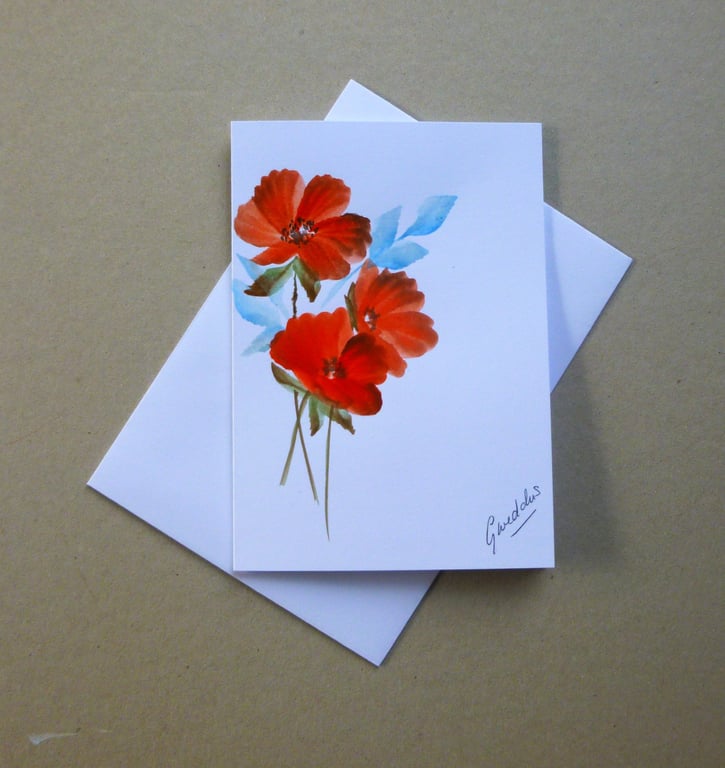 original hand painted floral blank greetings card ( ref FA50 J1 )