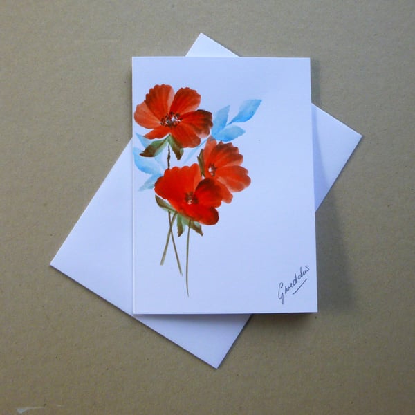 original hand painted floral blank greetings card ( ref FA50 J1 )