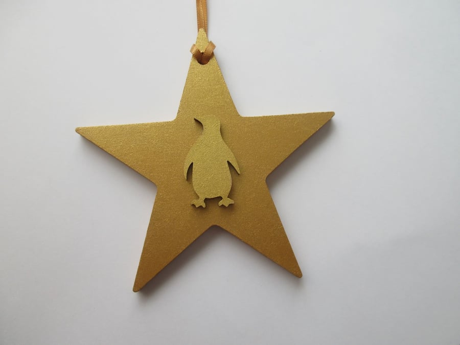 Penguin Star Christmas Tree Decoration Gold