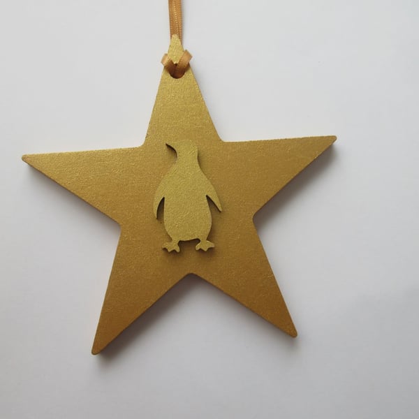 Penguin Star Christmas Tree Decoration Gold