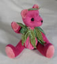 Collector's teddy bear 8" jointed 'Peach' velvet adorned with crocheted leaves  - Image 10