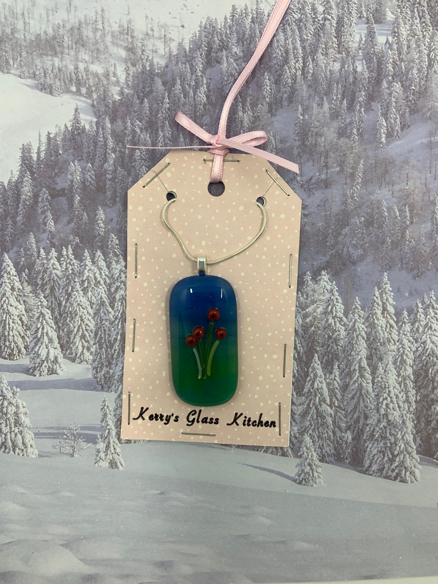 Hand painted Poppy Fused Glass pendant.