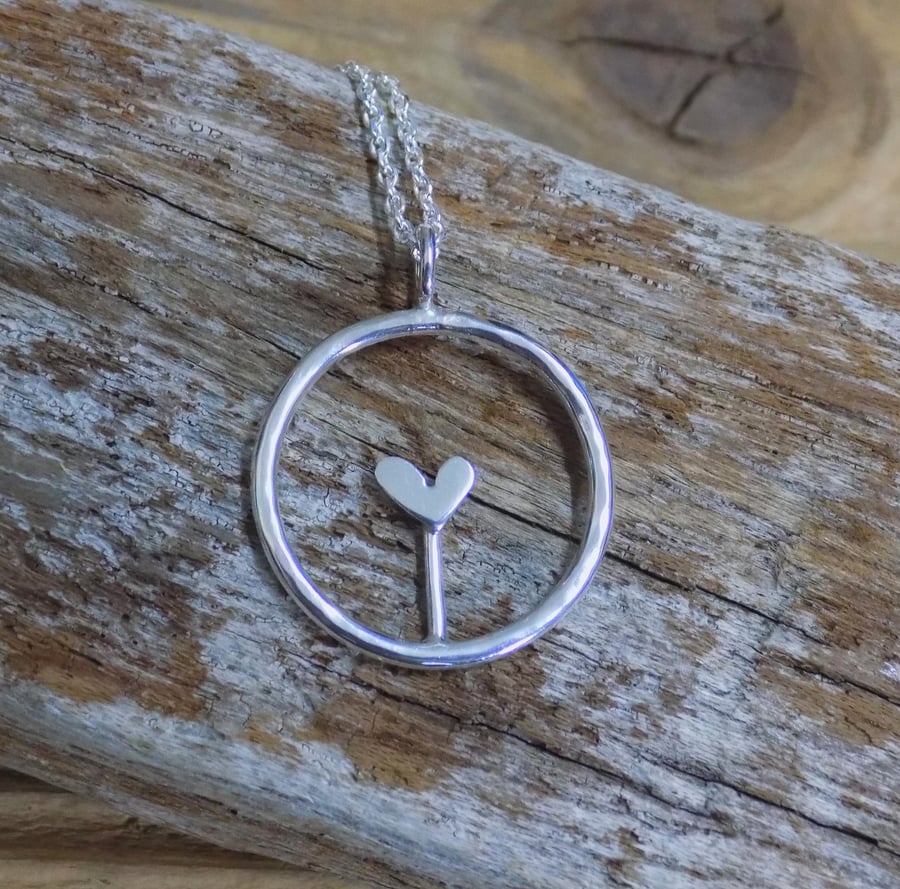 Sterling silver 'captured my heart' hoop pendant, necklace