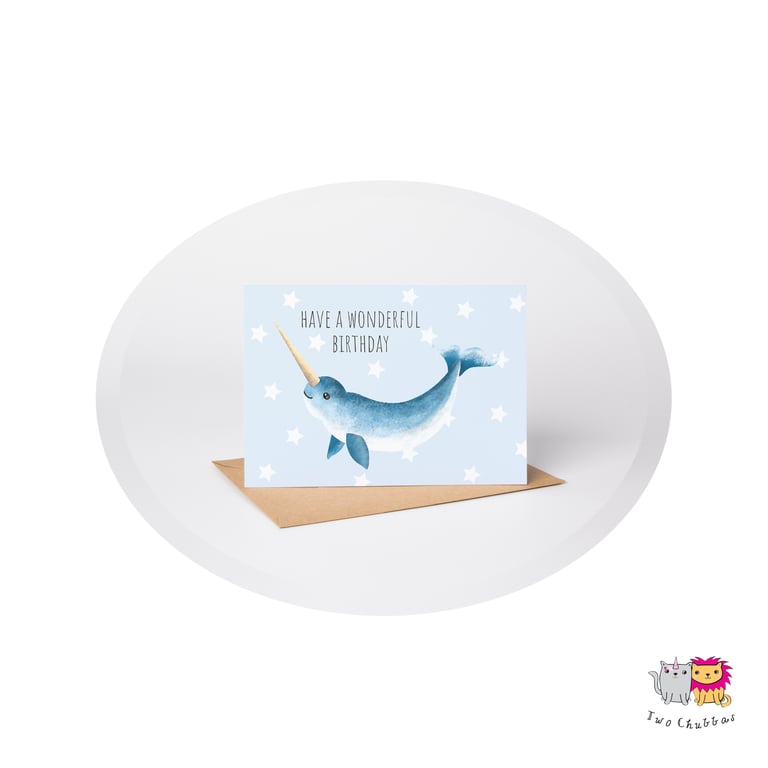 Narwhal Birthday Card, A6 Birthday Card, Cute Animal Birthday Card