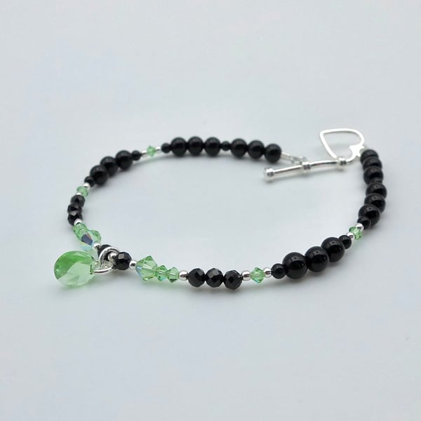 Onyx, Black Spinel & Crystal Bracelet, August Birthstone, Leo, Anniversary Gift 