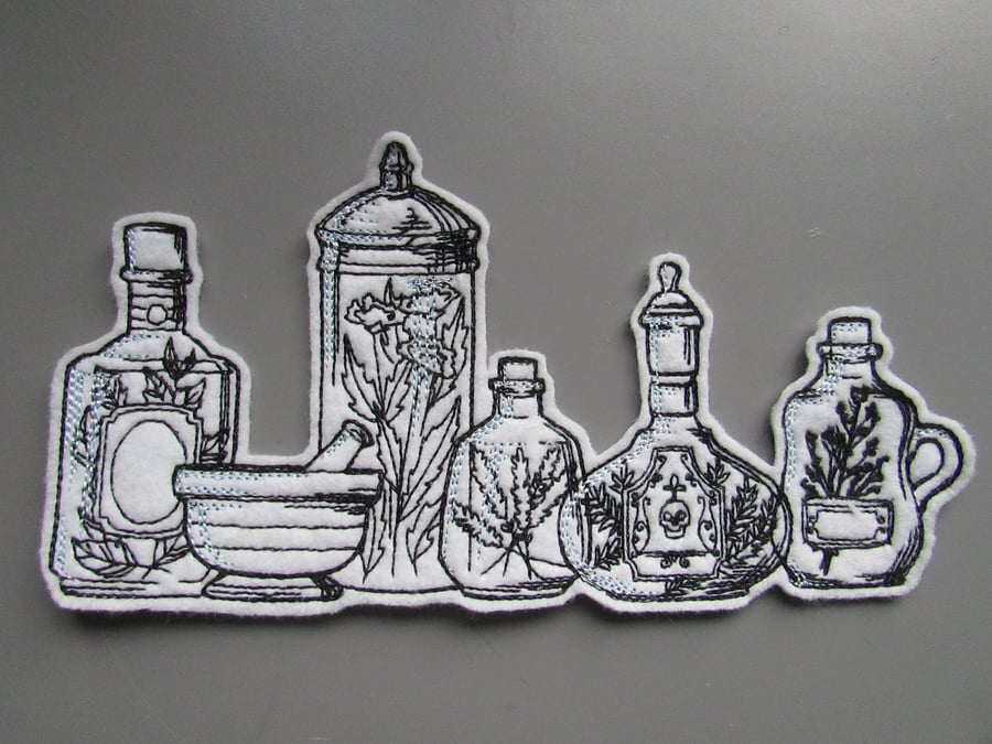 Apothecary potion bottles Embroidered  Sew on Applique Patch