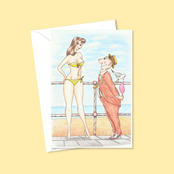 Beach Holiday Greeting Card and Envelope With A Postcard Humour Illustration