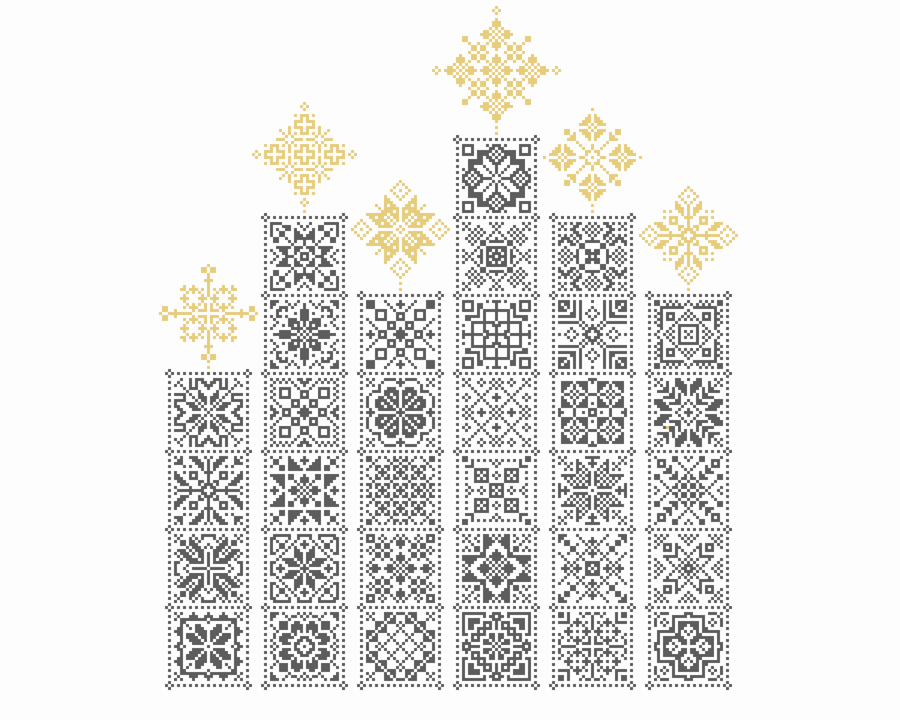 134A - Cross Stitch Quaker Christmas Candles Monochrome Blackwork with gold