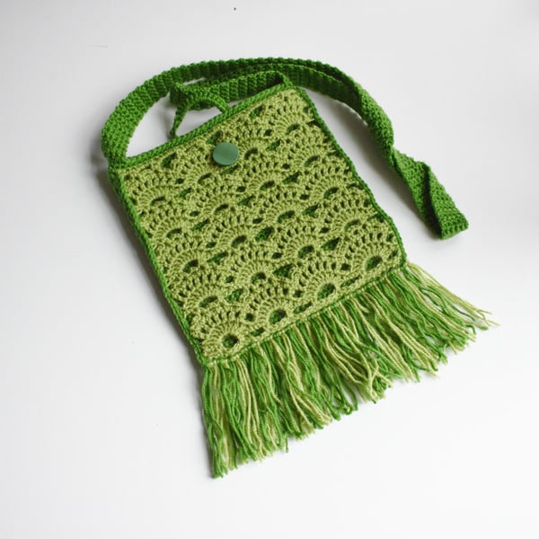 Boho Crochet Crossbody Bag in Shades of Green