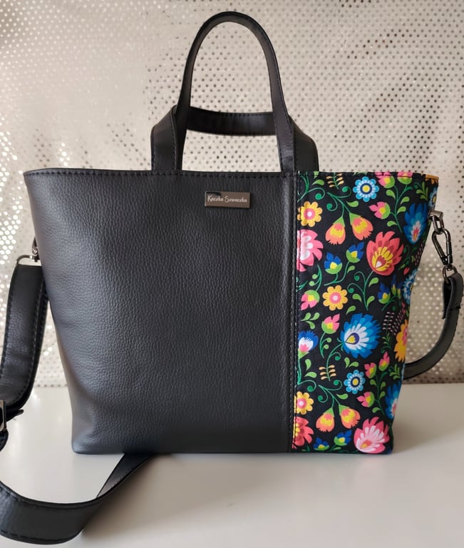 Handmade Everyday Tote Bag - Folk Floral & Black