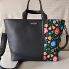 Handmade Everyday Tote Bag - Folk Floral & Black